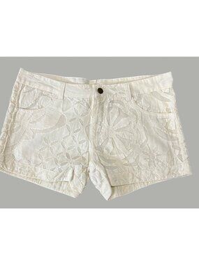 White Embroidered Floral Pattern Womens Shorts Size 30